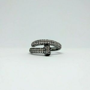 Sterling Silver Nail Shaped Ring with Czs